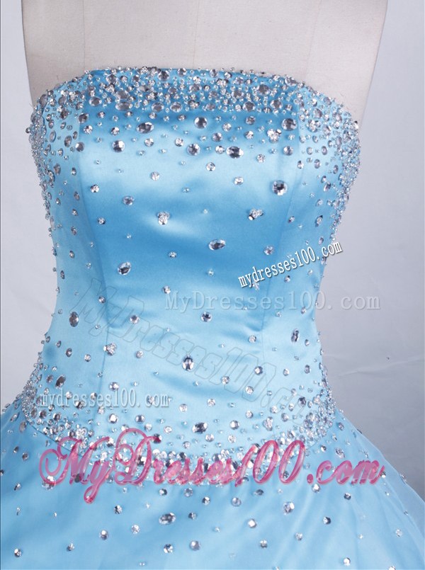 2013 Elegant Strapless Beaded Bust Light Blue Quinceanera Dress